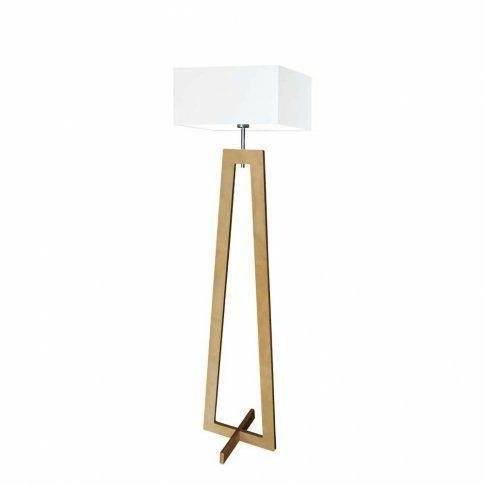 Lampa stojąca do salonu JAWA biała z abażurem dębowy stelaż skandynawska Lysne 138 cm