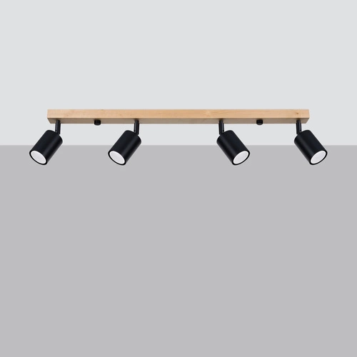 Nowoczesny plafon sufitowy VERDO 4 czarny z drewnem regulowany do salonu SOLLUX LIGHTING
