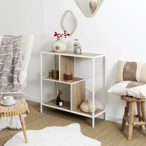 Regał na książki Rack S biały nowoczesny loftowy 80 cm metalowy do salonu i biura Intesi