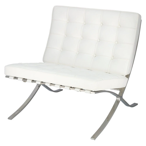 Fotel wypoczynkowy BA1 inspirowany Barcelona do salonu biały ekoskóra nowoczesny glamour