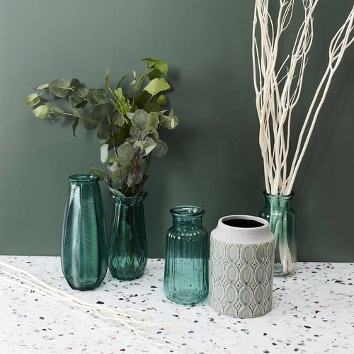 Wazon szklany Bala zielony nowoczesny dekoracyjny na kwiaty do salonu 22 cm