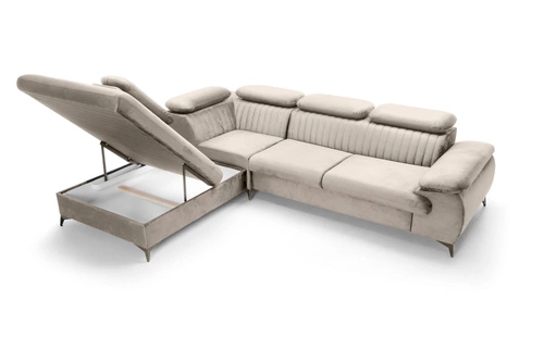 Narożnik z funkcją spania Lund L lewy beżowy nowoczesny do salonu z pojemnikiem