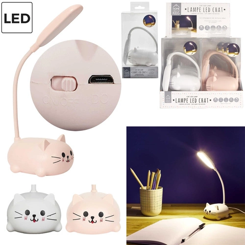 Lampka biurkowa LED Kitty różowa nowoczesna akumulatorowa do pokoju dziecka Intesi 21 cm
