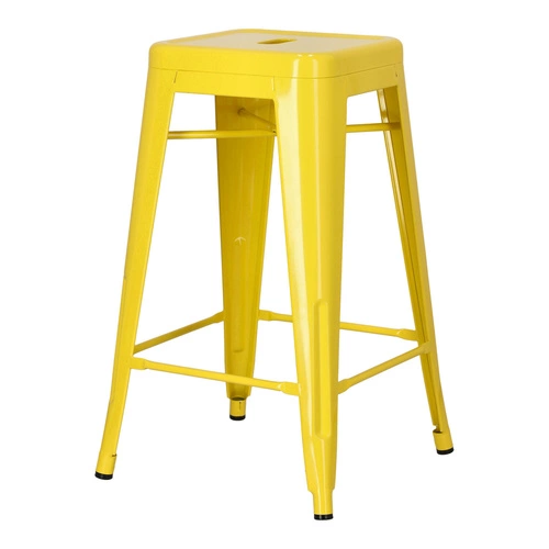 Hoker Paris 66 cm żółty metalowy bez oparcia industrialny do wyspy kuchennej inspirowany Tolix