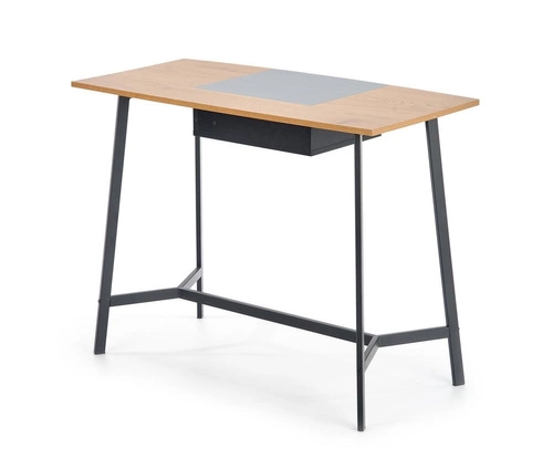 Biurko Inner loftowe do pracy dąb złoty i czarne nowoczesne z półką 100x50 cm Intesi