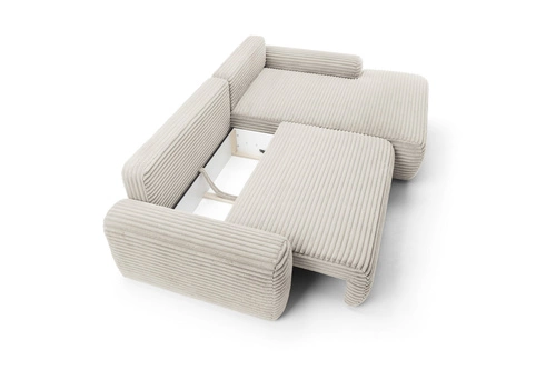 Narożnik z funkcją spania Domle prawy beżowy sztruksowy pojemnik nowoczesny do salonu