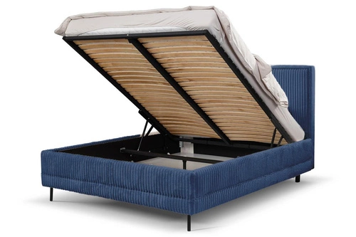 Łóżko tapicerowane Foggy 140x200 granatowe z pojemnikiem do sypialni nowoczesne