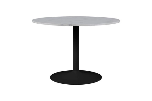Stół okrągły marmurowy do jadalni Tarifa Actona biały marmur czarna podstawa nowoczesny 110 cm