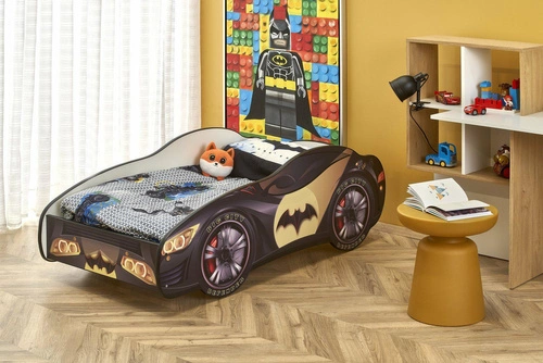 Łóżko dziecięce samochód Batman Car 140x70 z materacem nowoczesne do pokoju dziecka