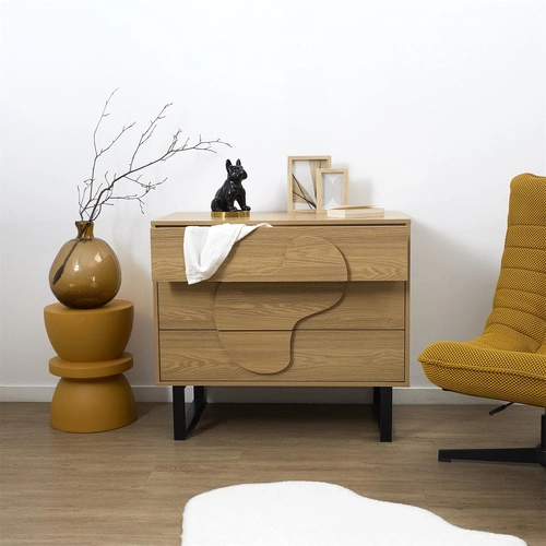 Komoda Calypso nowoczesna z 3 szufladami dąb artisan i czarna do sypialni 120 cm