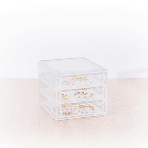 Organizer na biżuterię Selena transparentny z 3 szufladami do toaletki nowoczesny