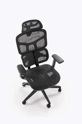 Fotel ergonomiczny biurowy Marac czarny obrotowy z zagłówkiem i siatkowym oparciem Intesi