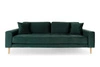 Sofa Lido 3 osobowa skandynawska butelkowa zieleń aksamitna z podłokietnikami do salonu Intesi