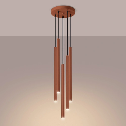 Nowoczesna lampa wisząca Pastelo 5P czerwona do salonu i jadalni regulowana 104 cm