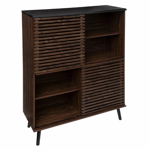 Komoda Asmar wysoka brązowa nowoczesna z półkami na nóżkach do salonu i sypialni 100 cm