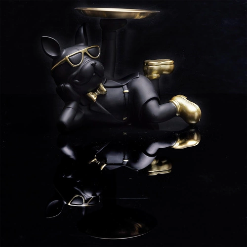 Figurka dekoracyjna buldog z tacą Intesi czarna glamour do salonu lub na prezent