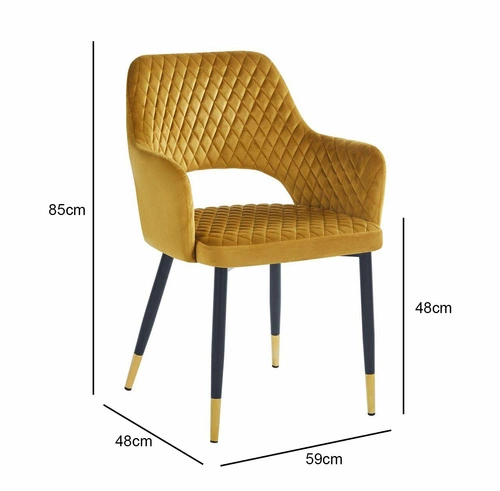 Krzesło tapicerowane Olivia Velvet musztardowe z podłokietnikami do jadalni i salonu glamour