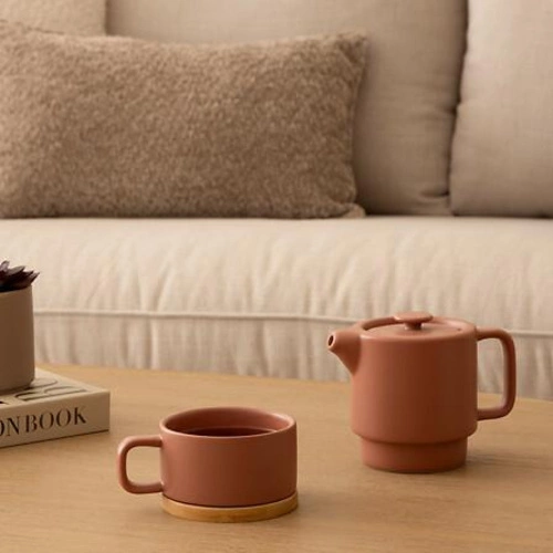 Imbryk ceramiczny Nature 5five simply smart do parzenia herbaty z sitkiem stalowym czerwony