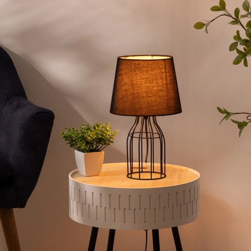 Lampka nocna Moca Atmosphera czarna nowoczesna z abażurem do sypialni lub salonu