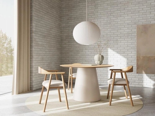 Krzesło do jadalni Addi Actona skandynawskie beżowe dąb z podłokietnikami