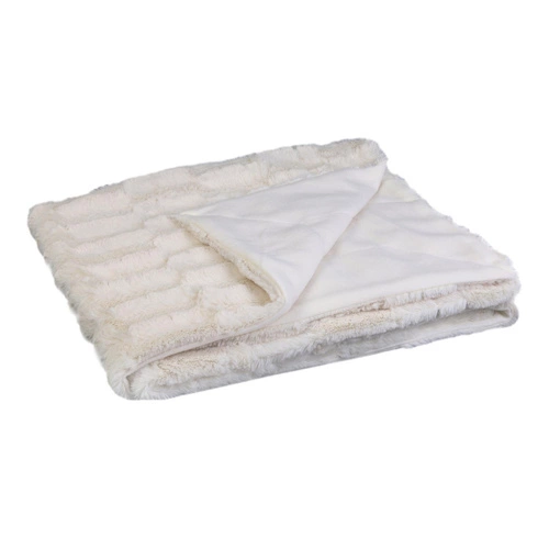 Koc Furry biały miękki koc polarowy na kanapę i łóżko z uchwytem Intesi 120x150