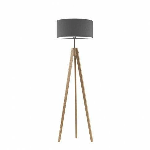 Lampa stojąca do salonu HAITI szara z abażurem glamour drewniana dębowa Lysne 138 cm