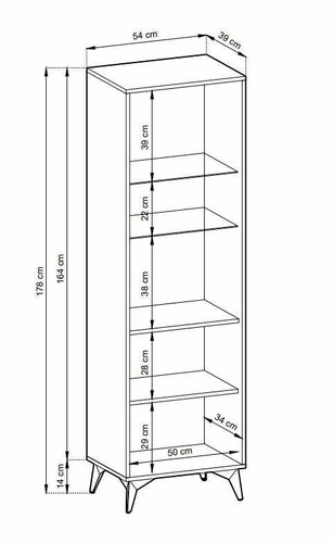Witryna na książki do salonu Fargo loftowa drewniana w jodełkę z funkcją push to open Intesi