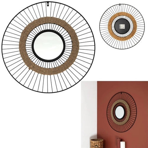 Lustro okrągłe Miremba wiszące do przedpokoju i salonu w czarnej ramie boho 60 cm