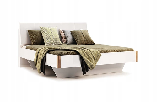 Łóżko Madera 180cm biała eko skóra/dąb