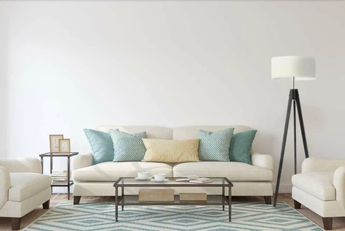 Lampa stojąca do salonu HAITI glamour z abażurem zieleń butelkowa i białym drewnem 138 cm