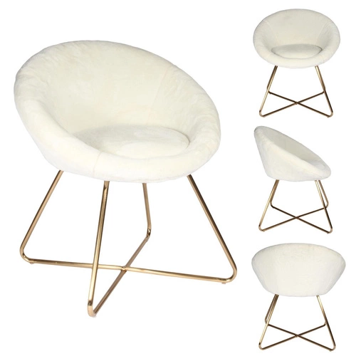 Fotel kubełkowy Karl Velvet Furry beżowy do salonu nowoczesny tapicerowany boucle na płozach