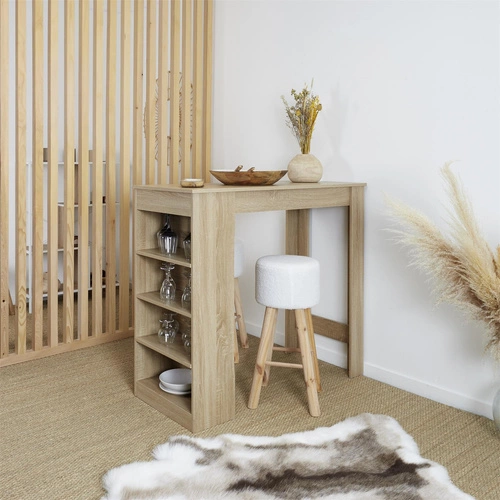 Stół barowy Blox naturalny z półkami do kuchni i salonu nowoczesny prostokątny 115 cm