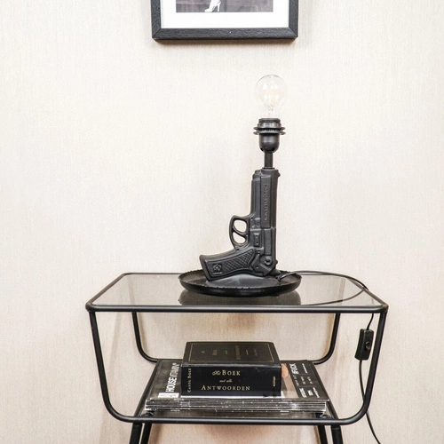 Lampka nocna Gun czarna nowoczesna ceramiczna do sypialni i salonu industrialny design 32cm