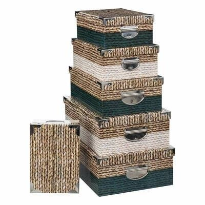 Zestaw 6 pudełek dekoracyjnych kartonowych 5five simply smart naturalne i zielone do przechowywania