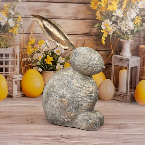 Figurka wielkanocna Królik Intesi 38 cm szara dekoracja stojąca z żywicy na komodę lub stół