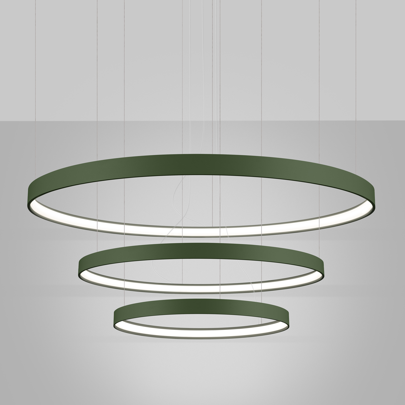 Żyrandol LED RIO 3 nowoczesny zielona oliwka regulowany do salonu, kuchni i jadalni