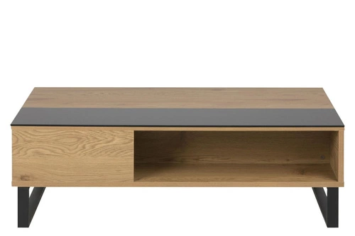 Stolik kawowy Azalea prostokątny do salonu dąb i szkło z podnoszonym blatem schowkiem półkami industrialny Actona