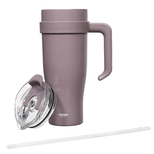 Kubek termiczny Miami Intesi 1,2l fioletowy z uchwytem i słomką do kawy na wynos