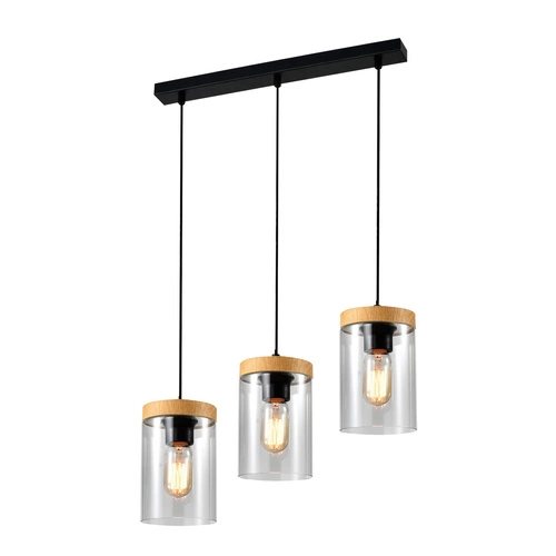 Lampa sufitowa Wels czarny+drewniany  3x40W E27 klosz dymiony