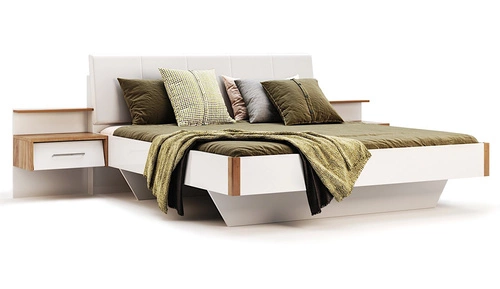 Dwie szafki nocne wiszące białe z szufladą i LED 54 cm Intesi Madera styl skandynawski