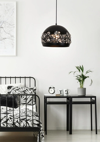 Czarna lampa wisząca glamour Jolina 30 z kryształkami do jadalni i nad stół CANDELLUX