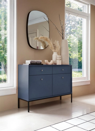 Komoda Evora granatowa z szufladami na wysokich nogach glamour do salonu 104 cm Intesi