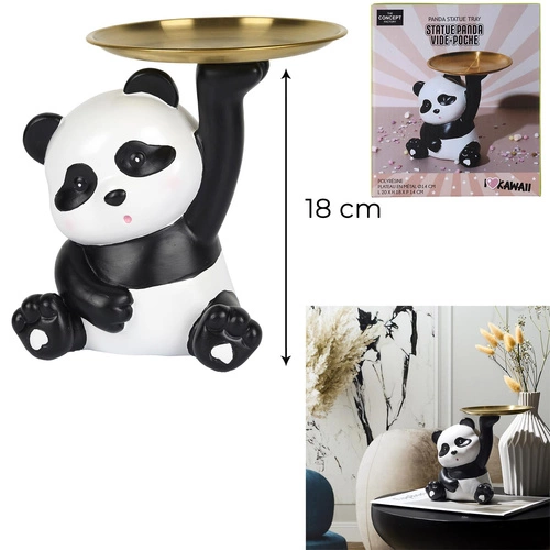 Figurka dekoracyjna Panda Intesi organizer ze złotą tacą do salonu i przedpokoju