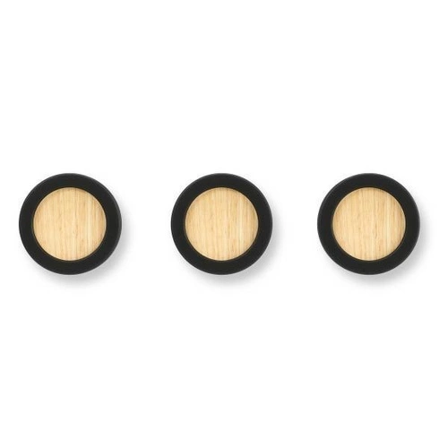 Nowoczesny wieszak ścienny Umbra HUB 3 czarny okrągły do przedpokoju i sypialni