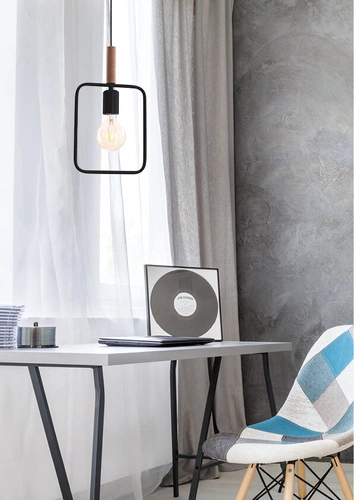 Nowoczesna lampa wisząca Frame czarna z drewna do salonu i jadalni CANDELLUX