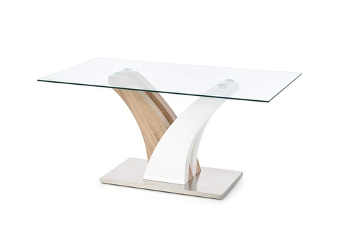 Stół do jadalni nowoczesny Virem 160x90 cm szklany blat dąb sonoma biały Intesi