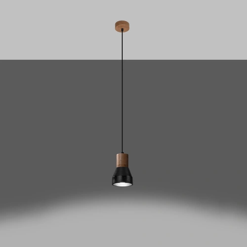 Lampa wisząca QUBIC czarna betonowo-drewniana do salonu, kuchni i nad wyspę 120 cm