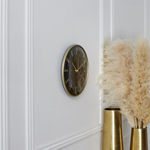 Zegar ścienny glamour Luce czarno-złoty 30 cm cichy mechanizm nowoczesny do salonu Intesi