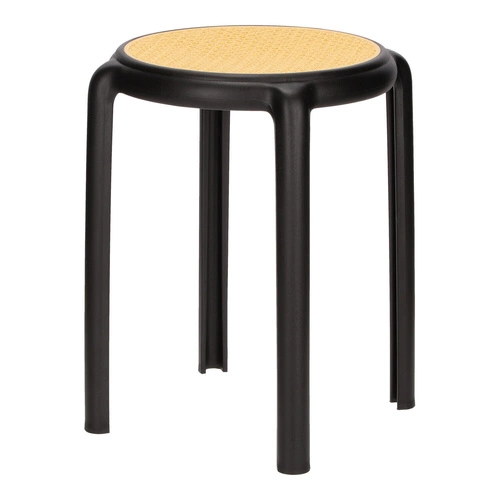 Stołek Zula czarny Intesi do kuchni i na balkon, boho, plastikowy, łatwe czyszczenie, sztaplowany