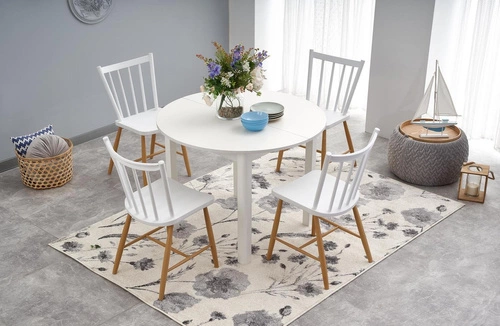 Okrągły stół rozkładany Nigo biały 102-142 cm nowoczesny do jadalni i kuchni Intesi